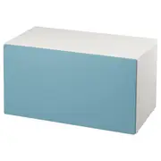 SMÅSTAD bench with toy storage, white/blue, 90x52x48 cm