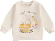 [Vioyavo] Toddler Kid Girls Boys Easter Sweatshirt Bunny Excavator Print Long Sleeve Crew Neck Jumper Spring Clothes Pullover Tops