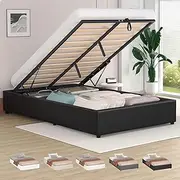 ALFORDSON Bed Frame with Gas Lift Storage Base Single Size, Bed Platform Foundation PU Leather Upholstery Without Headboard for Mattress Topper, Wilbur Black