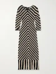 [Zimmermann] Zimmermann - Halliday Fringed Crocheted Cotton Midi Dress - Black - 1 1 Black