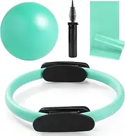Tsikavo Pilates Ring, Pilates Ring Circle and Ball Set, 12 Inch Magic Circle Pilates Ring,9 Inch Small Exercise Ball,Resistance Bands Set, Home Pilates Equipment for Women (Teal Ring Circle)