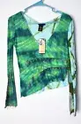 NWT Custo Barcelona Vintage Y2K Top SIZE 3 Tie dye Long Sleeve Stretchy Blue