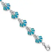 [JewelryWeb] 925 Sterling Silver Polished Lobster Claw Closure Simulated Blue Simulated Opal Inlay Shell Bracelet 18 Centimeters Link-Bracelet for Women