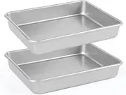 Barlket 9x11 Baking Pan, Rectangle Cake Pan, 2-Pieces Nonstick Sheet Cake Pans Heavy Duty, Toaster Oven Tray Deep Size for Lasagna, Brownie, Siliver