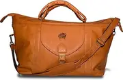 NHL Columbus Blue Jackets Pangea Tan Leather Top Zip Travel Bag