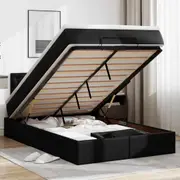 vidaXL Ottoman Bed with Mattresses & LEDs Black King Single Faux Leather