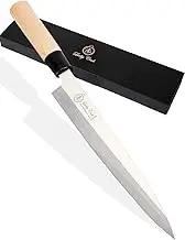 Lucky Cook Sashimi Sushi Knife 10 Inch - Knife For Cutting Sushi & Sashimi, Fish Filleting & Slicing - Very Sharp Stainless Steel Blade & Traditional Wooden Handle + Gift Box