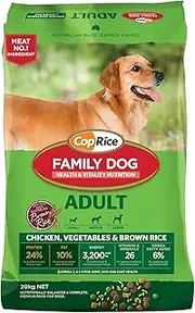 Cop Rice Family Dog Adult Dry Food, Chicken with Vegetables and Brown Rice, 20kg Dog Food Australian Made Joint Health Dog Food for Senior Dogs High Protein