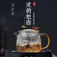 在飛比找樂天市場購物網優惠-家用錘紋耐高溫玻璃泡茶壺過濾復古泡茶器透明帶把玻璃茶壺套裝