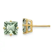 14k Yellow Gold 7mm Square Green Quartz Earrings