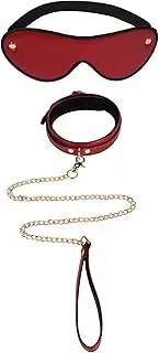 Faux Leather Bondage Collar with Chain Leash Set and Blindfold, for Adults SM Restraint Sex Play Toys