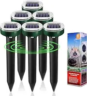 6-Pack Mole Repellent Outdoor Ultrasonic Solar Powered Waterproof for Lawns Gardens Yards: Moles, Voles and Gophers Effective Against Snakes, Sonic Spikes, Stakes, Chaser