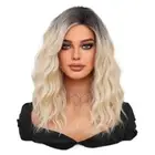 S Parting Women Bob Wigs Ombre Blonde Synthetic Wigs with Bangs Cosplay