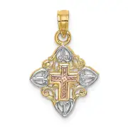 14K Two-Tone W/White Rhodium Cross Inside Frame Charm