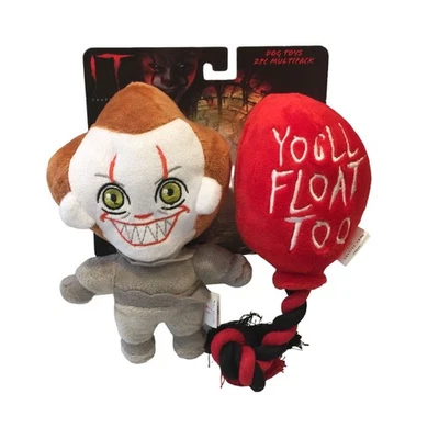 IT Chapter Two Pennywise YOU'LL FLOAT TOO Plush 2 Piece Dog Toy Set Squeak Crink