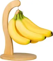 Banana Holder w/ Hanging Hook, Rustic Wooden Grape Stand for Kitchen Bamboo
