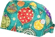 [WOSHJIUK] Working Hat 2 Pack Scrub Caps for Women,Christmas Decorations Pattern,Tie Back Cap Adjustable Scrub Hat