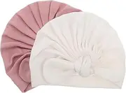[Beavorty] 2pcs Solid Large Turban Hat Cap Beanie Bonnet Hospital Baby Hats Knot Turbans for Newborn Baby Girls Toddlers Infants Kids
