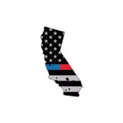 Distressed Thin Blue Red Line California State Shaped Subdued US Flag Sticker