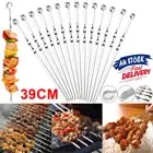 39CM Stainless Steel Barbecue Metal Skewers Flat Needle BBQ Tools Kebab Stick AU