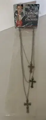 3 GOTHIC CHAINS With CROSSES Costume Accessory NECKLACES NEW Vampire Goth 3pc