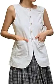 [Pokn] Linen Vest Women Linen Set Y2K Linen Skirt Linen Vest Tops 2 Piece Sets Sleeveless White Linen Maxi Skirt