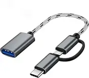 OTG Adapter Cable,2 in 1 USB to Type-C,USB to Micro USB Nylon USB 3.0 Interface Fast Transfer Connector Converter for Cellphone Charging Line (Grey)