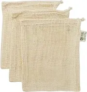 Simple Ecology Reusable Produce Shopping and Storage Bags, Drawstring, Washable Organic Cotton Mesh, Small 3 pack