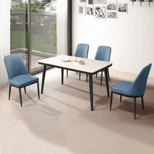 Boden-利恩4.5尺工業風白色石面餐桌椅組合(一桌四椅)-135x80x75cm