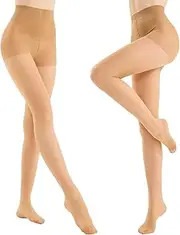 [WiliW] 2 Pairs Tights For Women, Control Top Indestructible Sheer Tights, Black 10D High Waist Tear-resistant Stockings, Natural, XL