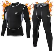 [MeetHoo] Men's Thermal Underwear Set, Functional Underwear, Breathable Thermal Underwear, Base Layer Cycling Running, 1-Black, M