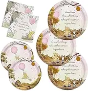 150pcs Winnie Bear Baby Shower Decoration Vintage Pink Bear Party Plates Napkins Paper Disposable Baby Girls Newborn Birthday Tableware for 50 Guests