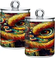 GAIREG Chinese New Year Lion Dance Oil Painting Cotton Swabs Holder, Cotton Swabs Canister 2 Pack