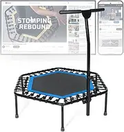 SportPlus Fitness Trampoline with Optional Folding Function Ø 126cm – Quiet and Joint-Gentle Bungee Ropes – Rebounder Trampoline with Height Adjustable Handle – Incl. Edge Cover – Max Weight 130kg