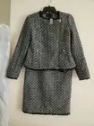 J.crew set woven Tweed Fringe Cropped Jacket/Blazer 4 & skirt 2 navy/off white