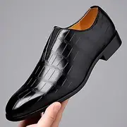 Men's Black Crocodile Pattern Faux Leather Slip-On Dress Shoes - Elegant Formal Shoes for Business and Special Occasions