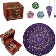 Knana 6 Pcs Tarot Divination Dice Set With Astrology Dice, Amethyst Pendulum, Witch Pendulum Board, Card Case, Witchcraft Kit - Metaphysical Supplies for Beginners