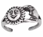 Sterling Silver .925 Sun and Moon Toe Ring Adjustable Size | Made In USA