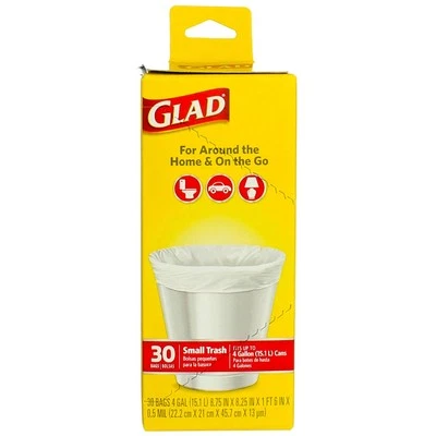 Glad Small Trash Bags, 4 Gallons, 30 ct