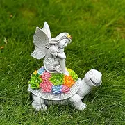 Solar Garden Statue，Turtle & Flower Fairy Figurines with Succulent Outdoor Garden Decor, Resin Sculpture Decor with LED Lights, Garden Lights Solar Powered Waterproof for Patio Yard Lawn(Succulent)