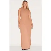 Shape Mocha Linen Look Key Hole Maxi Shift Dress, Mocha