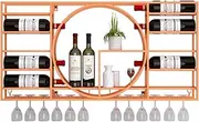 Wall Mounted Wine Rack with Hanging Glass Storage Mini Bar Shelves for Bottles and Glasses Corner Liquor Cabinet Display Shelf