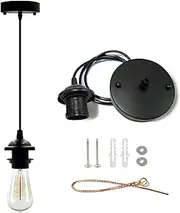 VTYXCTIGJ Industrial Mini Pendant Light Kit, Edison Retro Pendant, UL E26 Lamp Socket Vintage Pendant Light Cord, Mini Ceiling Hanging Light Fixtures, Adjustable Hanging Light Kit for Kitchen（Black）