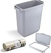 DURABIN 60L Grey Rectangular Wastebin and Grey Hinged Lid with Paper Slot & 25x 110L Bin Bags Strong Plastic Bag for Rubbish Recycling Food Safe with Blue Angel Certified Bin Liners for Home Office S