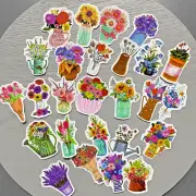 Stickers Boho Retro flower Junk Journal Planner diary gift tags peel PVC 25pc