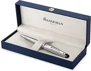 Waterman Expert Ballpoint Pen | Stainless Steel with Chrome Trim, Medium Nib with Blue Ink Refill, Gift Box