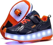 [Sily Life] Boys Girls LED Light-Up USB Rechargeable Colorful Lights Trainer Roller Skates Shoes with Wheels Retractable Outdoor Sports Cross Trainers Running Sneakers