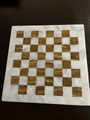 Handmade Onyx Marble White & Brown Chess Set w Luxury Velvet Storage Box 12”