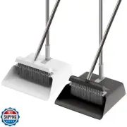 JOYMOOP 2 Pack Broom and Dustpan Set, Black and White Combo, Upright Angle wi