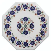 Beautiful Floral Pattern Inlay Work Coffee Table Top White Marble Bed Side Table